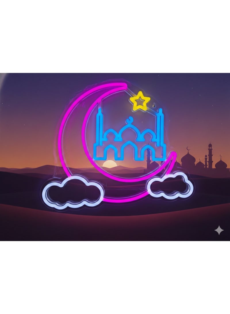 Moon and Mosque Neon Light Sign – Islamic Wall Decor for Ramadan, Eid, and Home Ambiance - Image 1